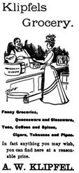 Old time newspaper advertisement for Klipfel's Grocery